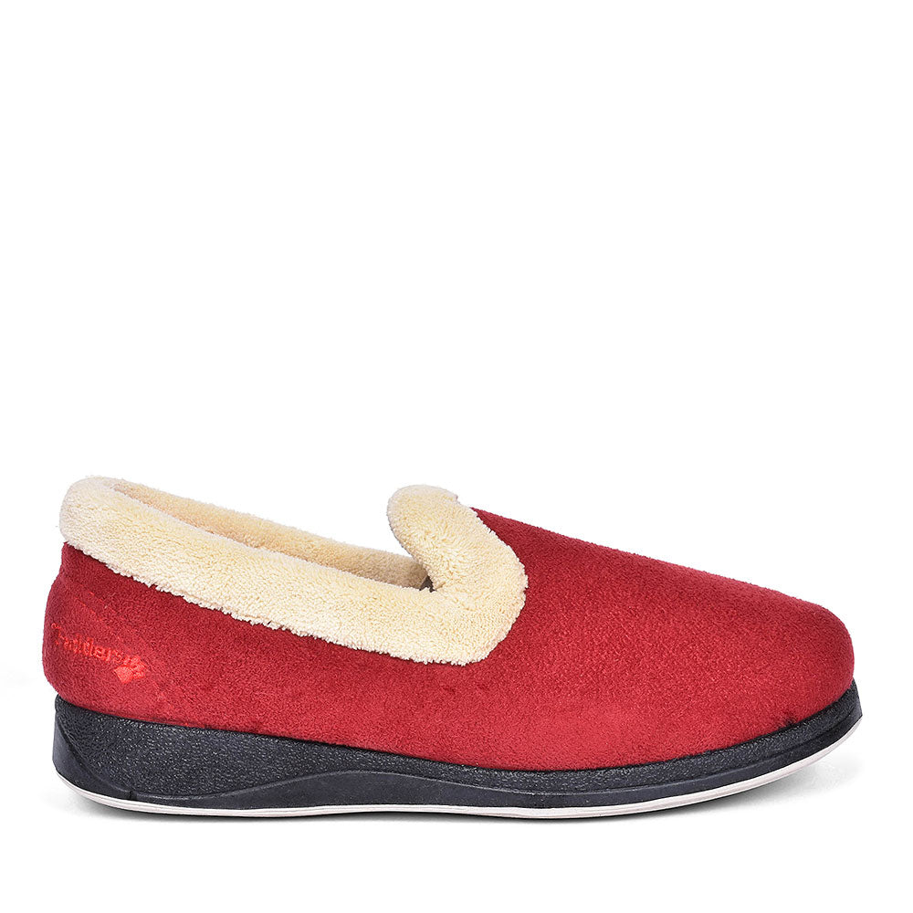 Repose Fur Trim Full Slipper For Ladies In Red