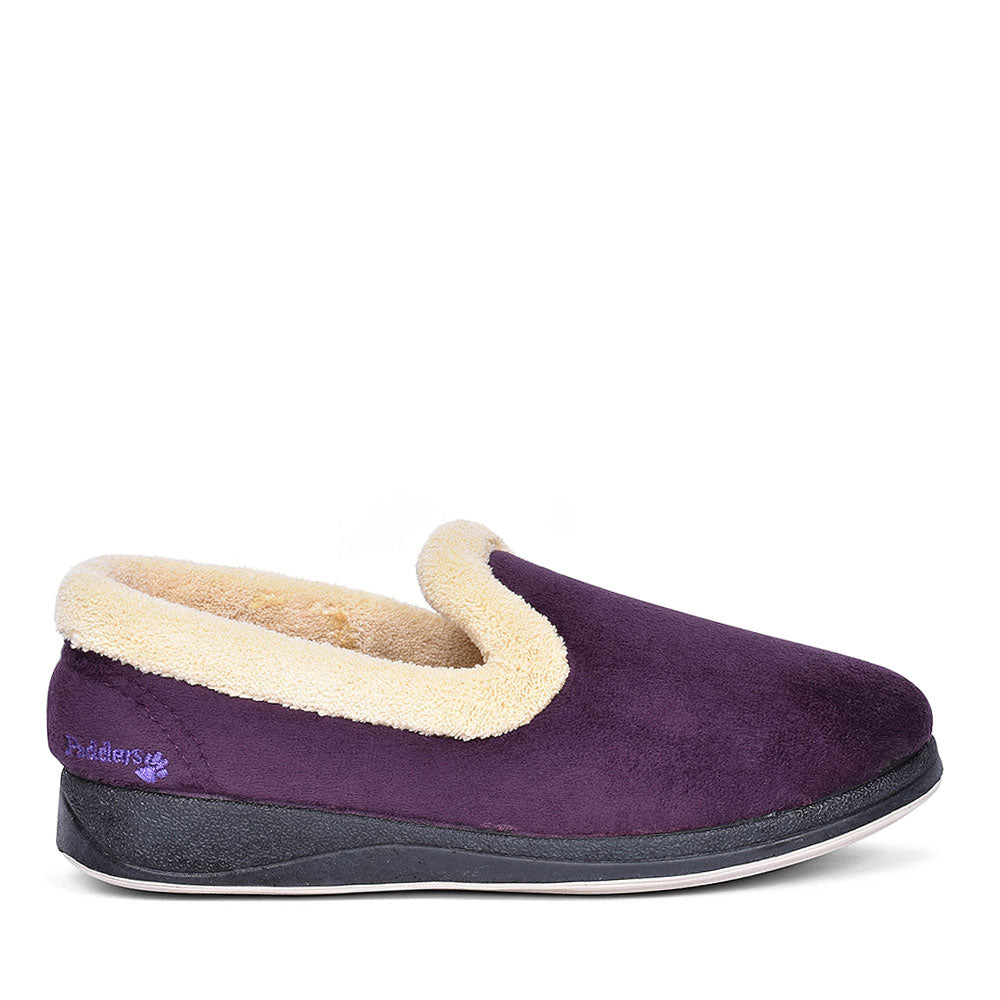 Repose Fur Trim Full Slipper For Ladies In Purple