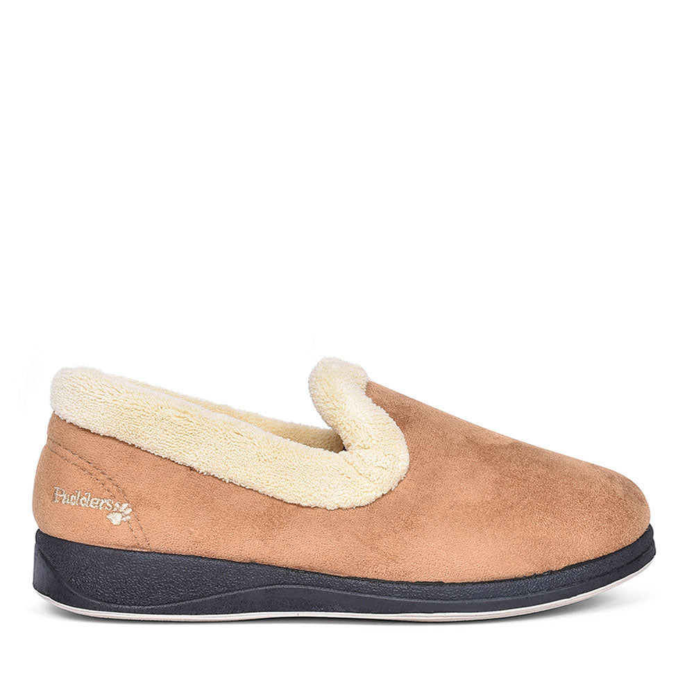Repose Fur Trim Full Slipper For Ladies In Taupe