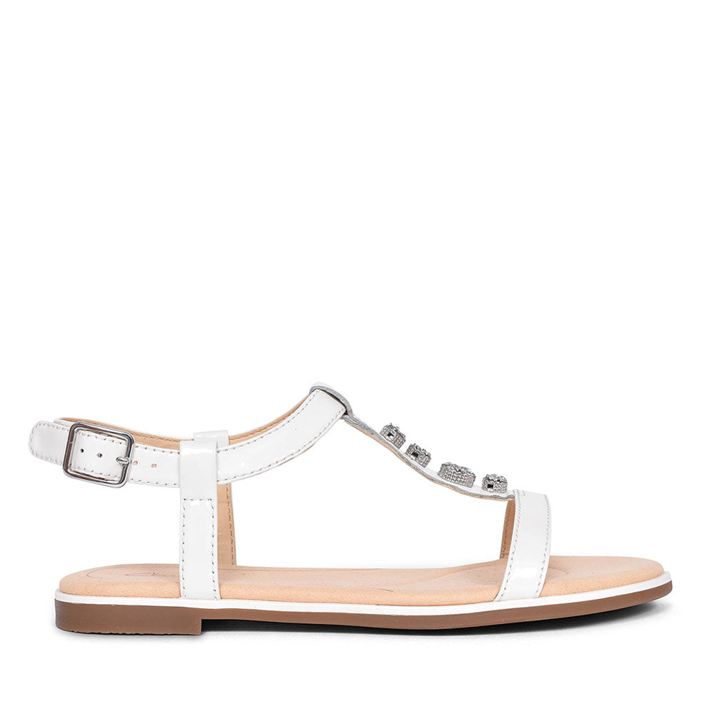CLARKS BAY BLOSSOM PATENT SANDALS FOR LADIES in WHITE