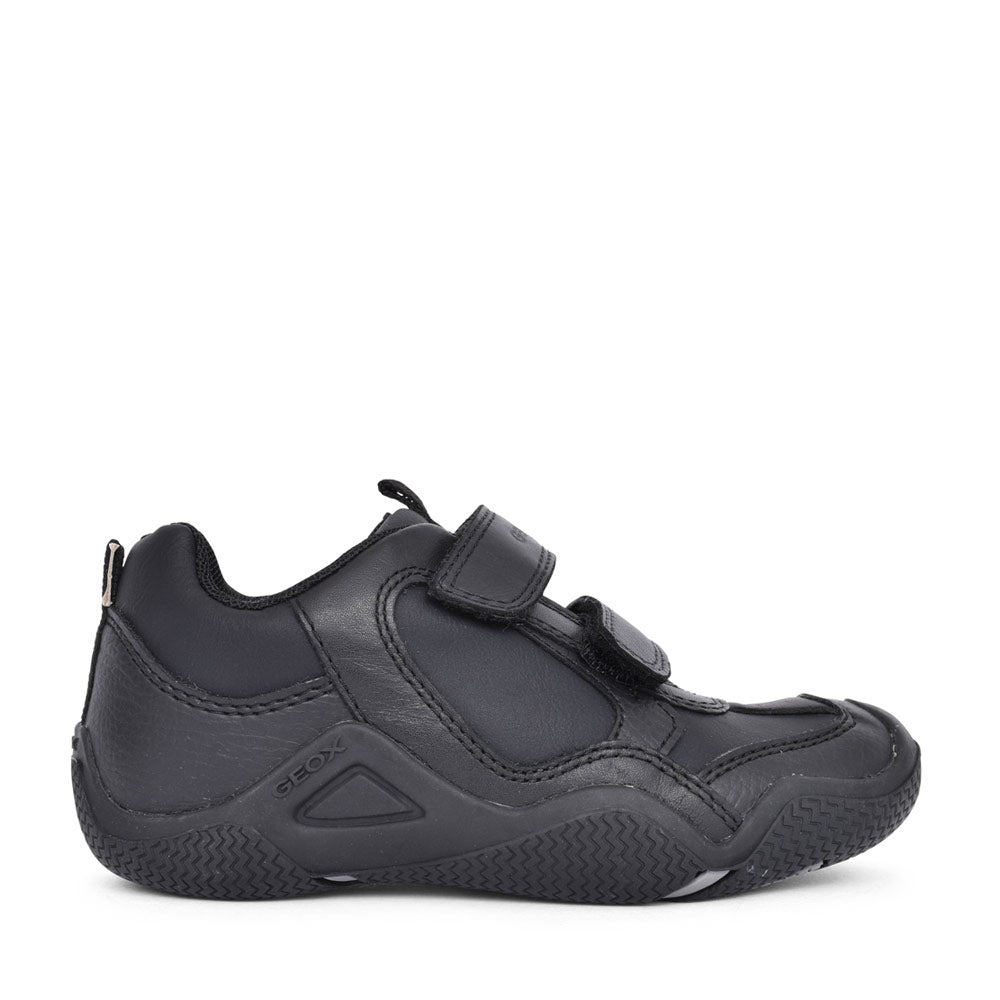Boys J8430a Wader Double Velcro Shoe In Blk Leather