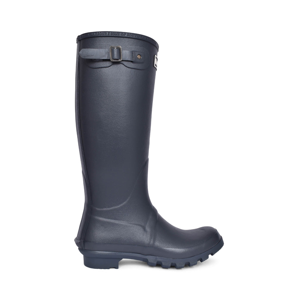 Mens Bede Tartan Lined Welly Boot In Navy