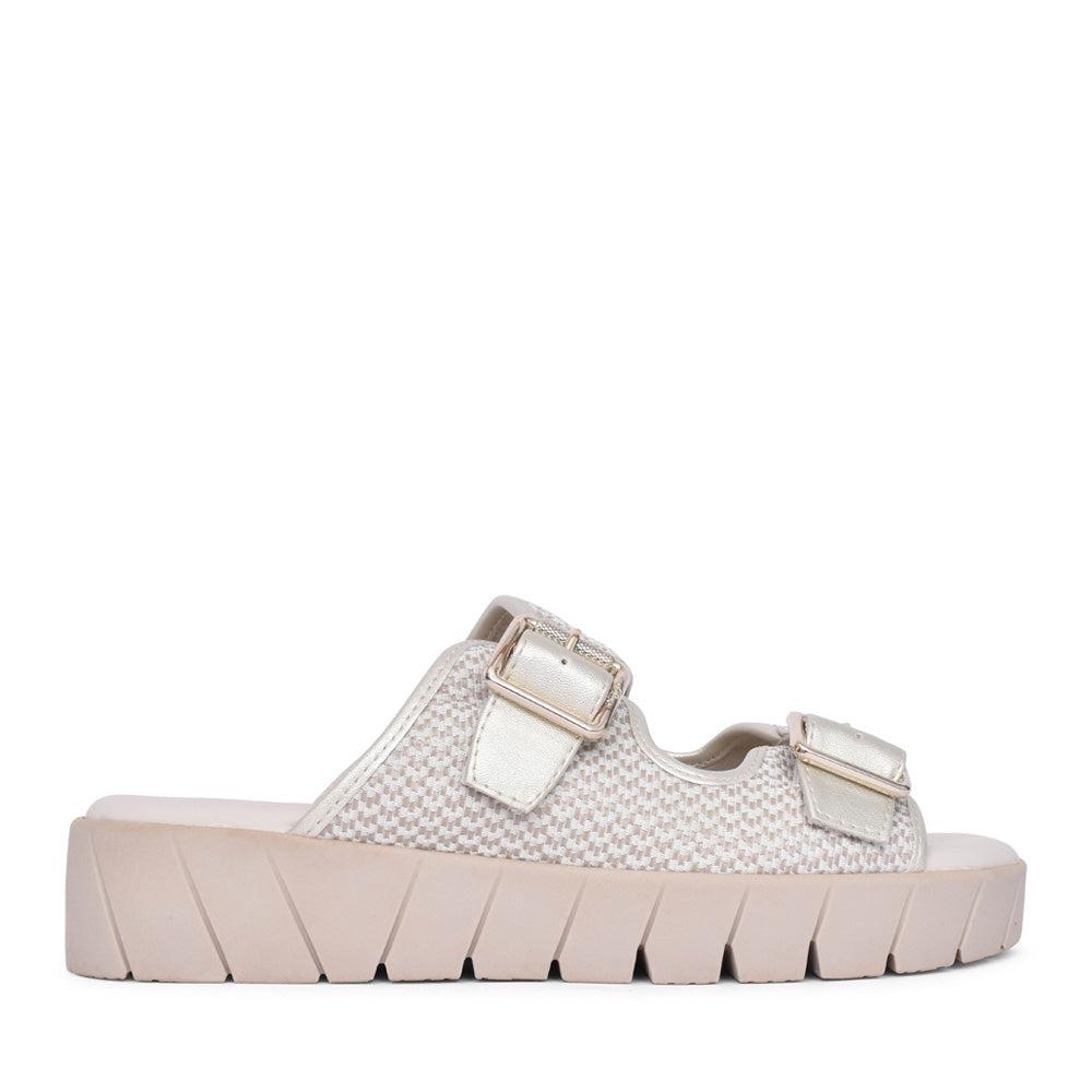 Ladies 5-27209 Double Strap Mule In Beige