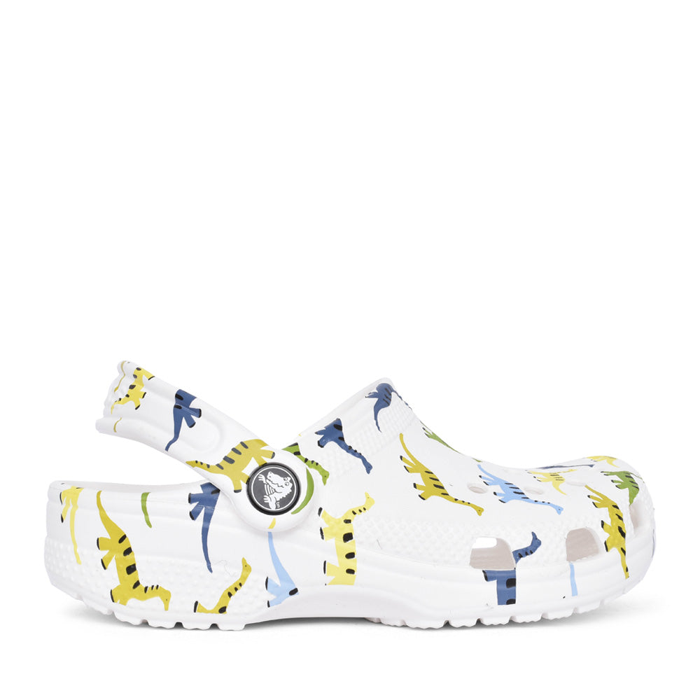 Boys 209697 Classic Dinosaur Print Clog In White Multi