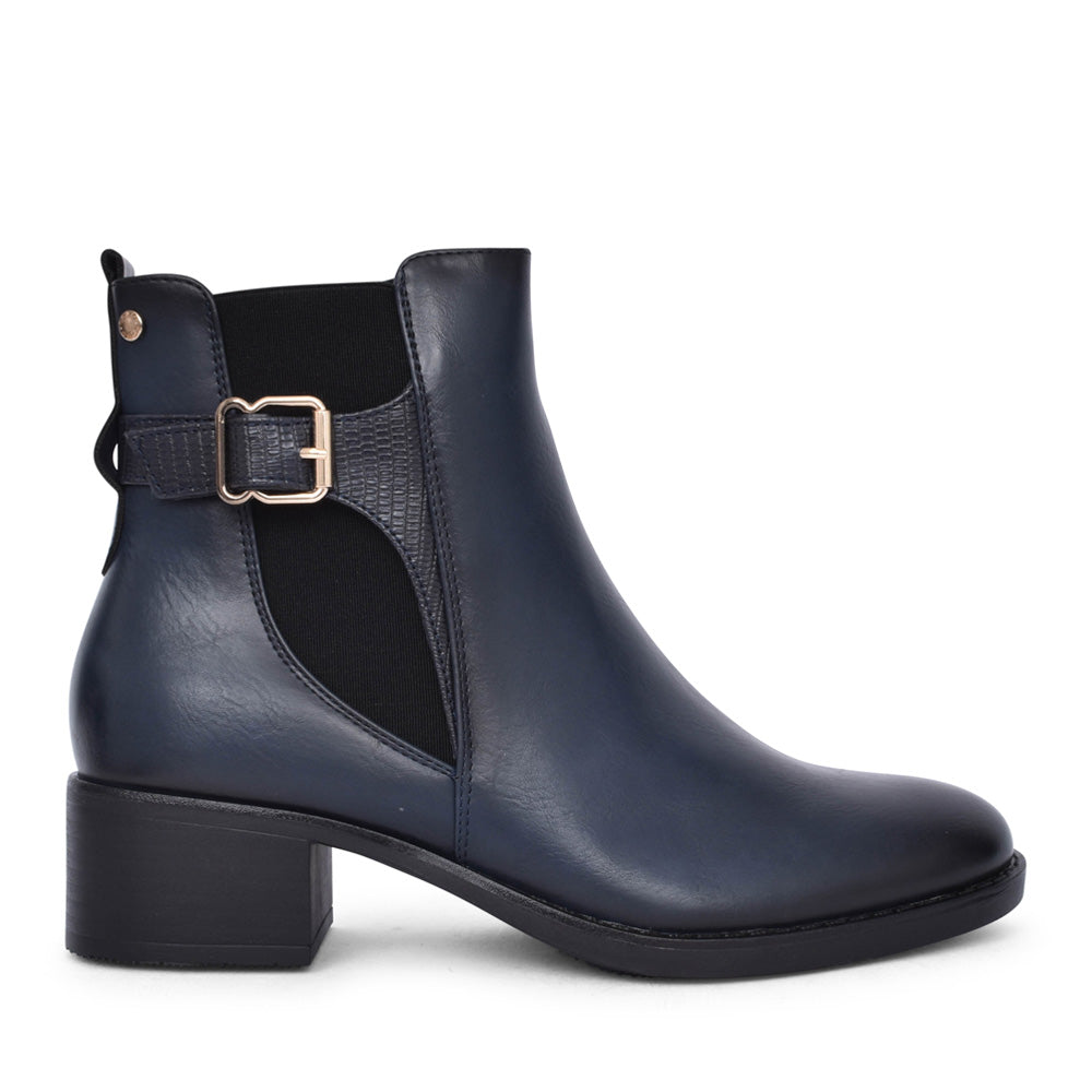 Ladies Ferrara Low Heel Ankle Boot In Navy