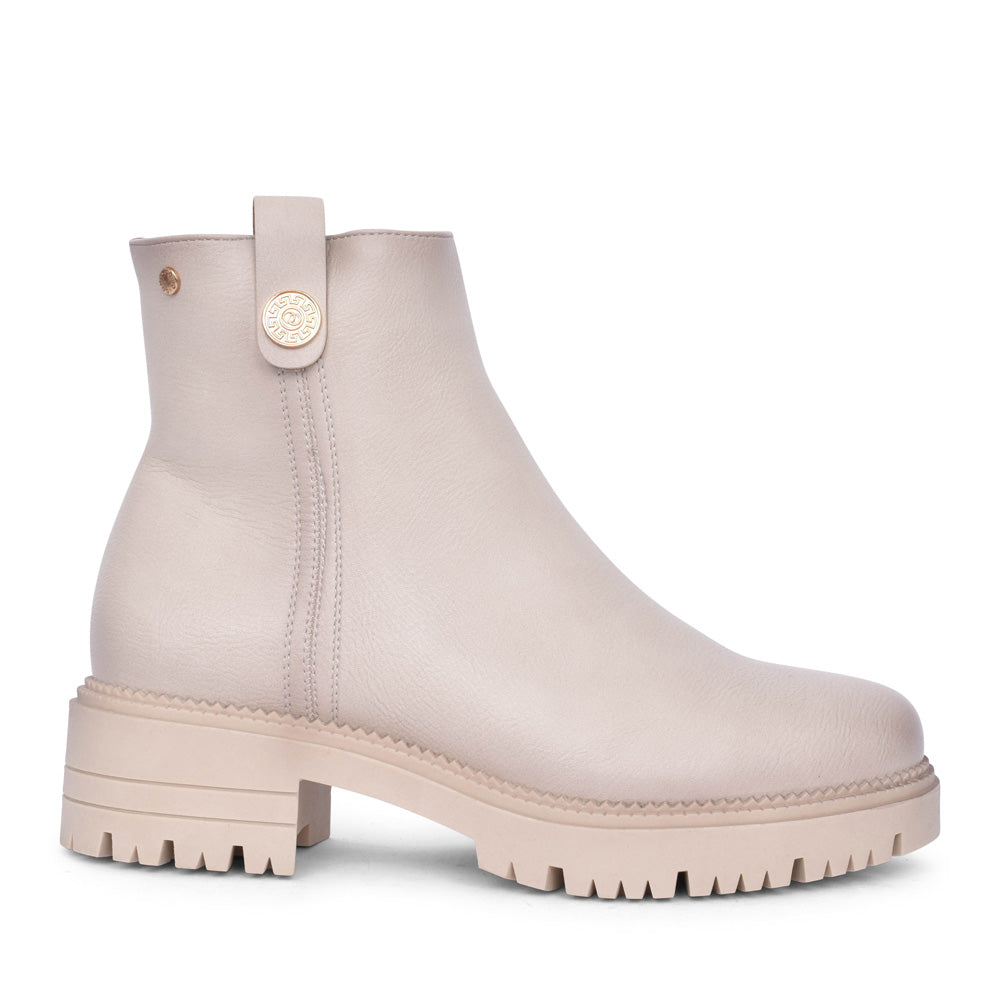 Ladies Deauville Low Heel Ankle Boot In Cream