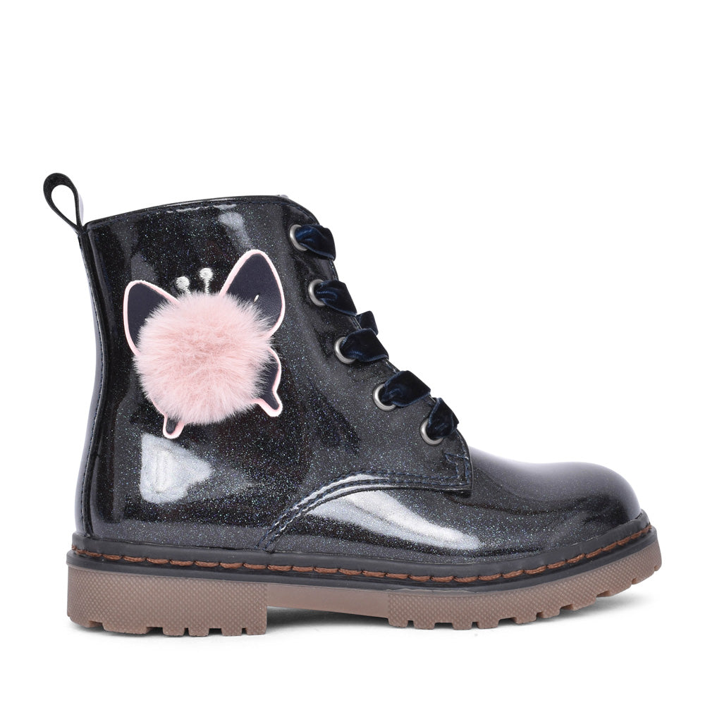 Girls 150659 Laced Ankle Boot In Navy Patent