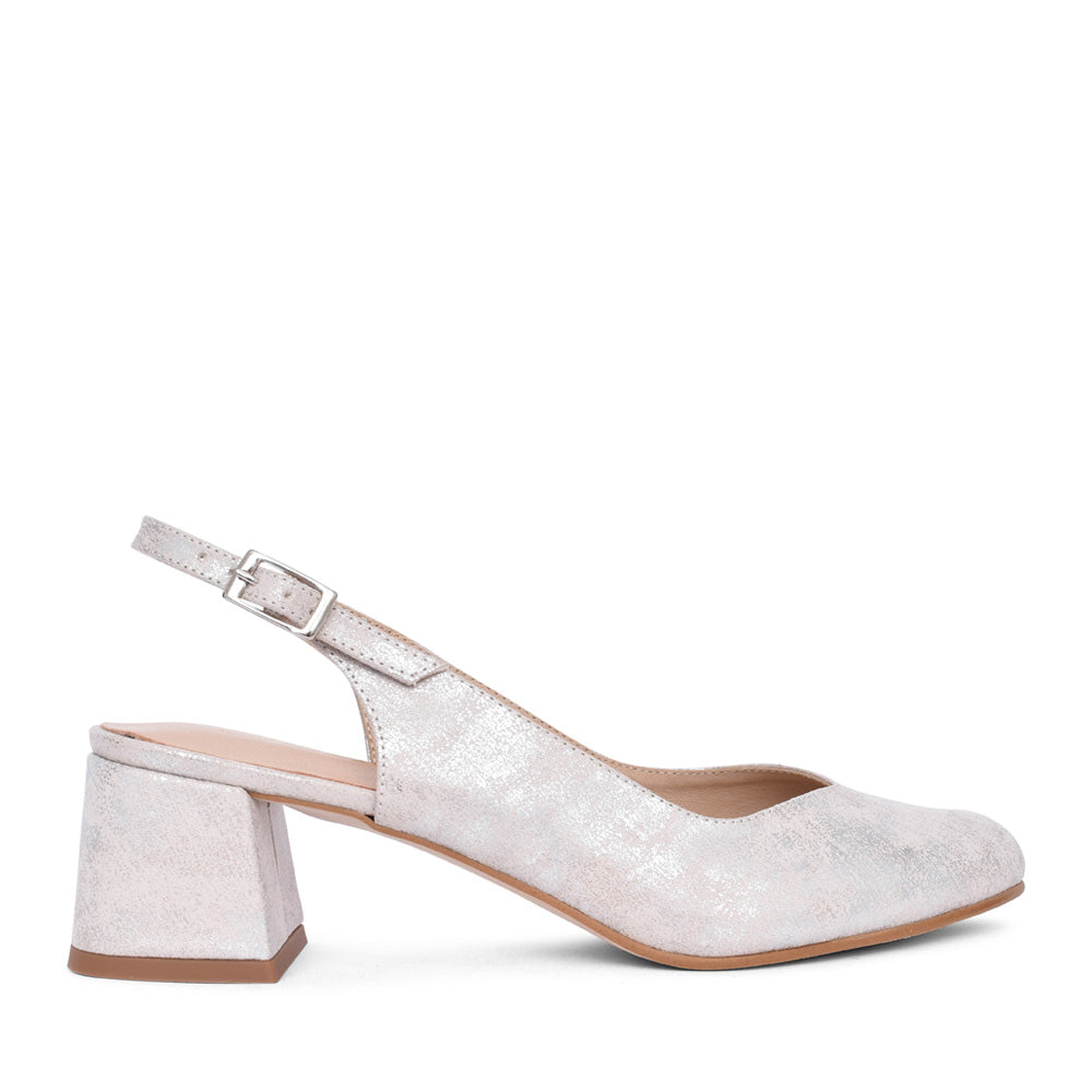 Ladies 75010 Allison Block Heel Sling Back Shoe In Beige