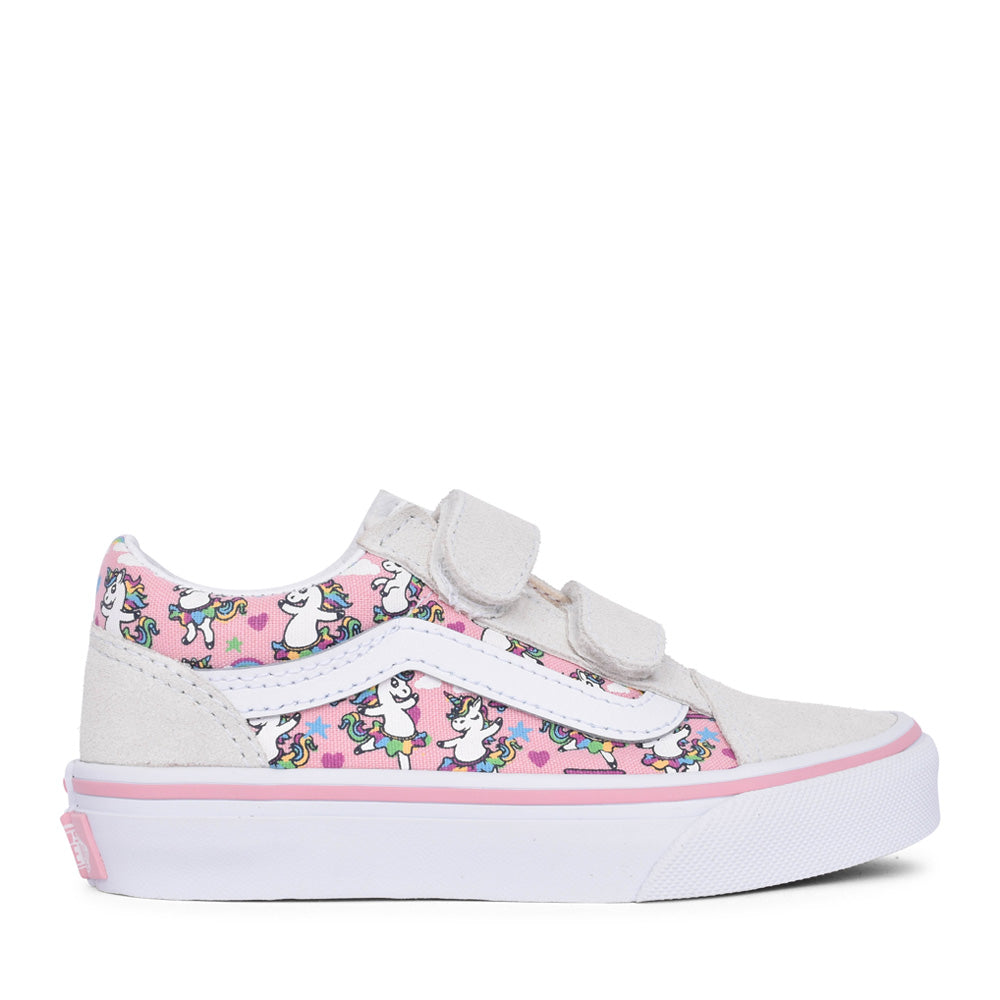 Girls Old Skool V Junior Velcro Shoe In Pink Multi