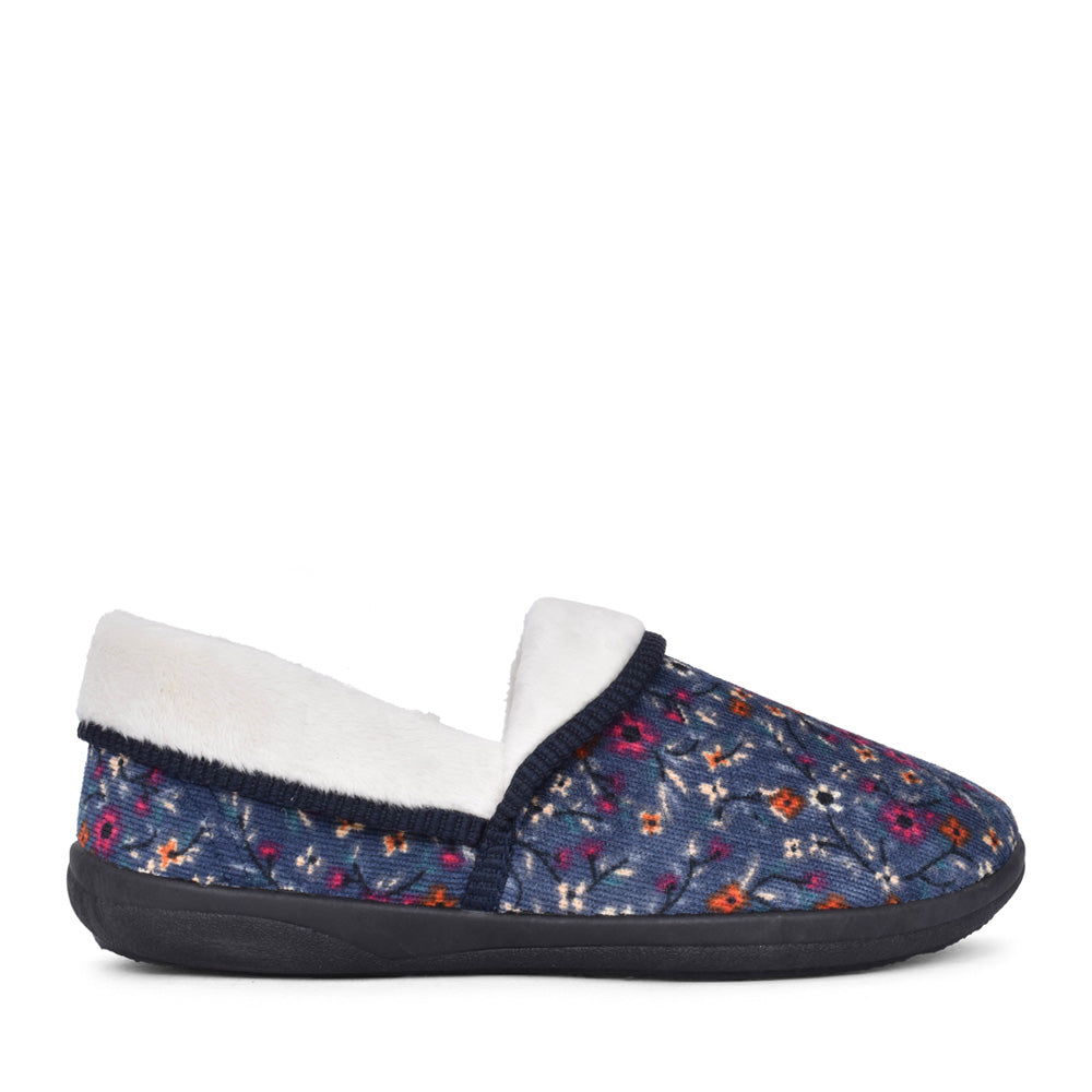 Ladies Mellow 460 Floral Fold Slipper In Denim