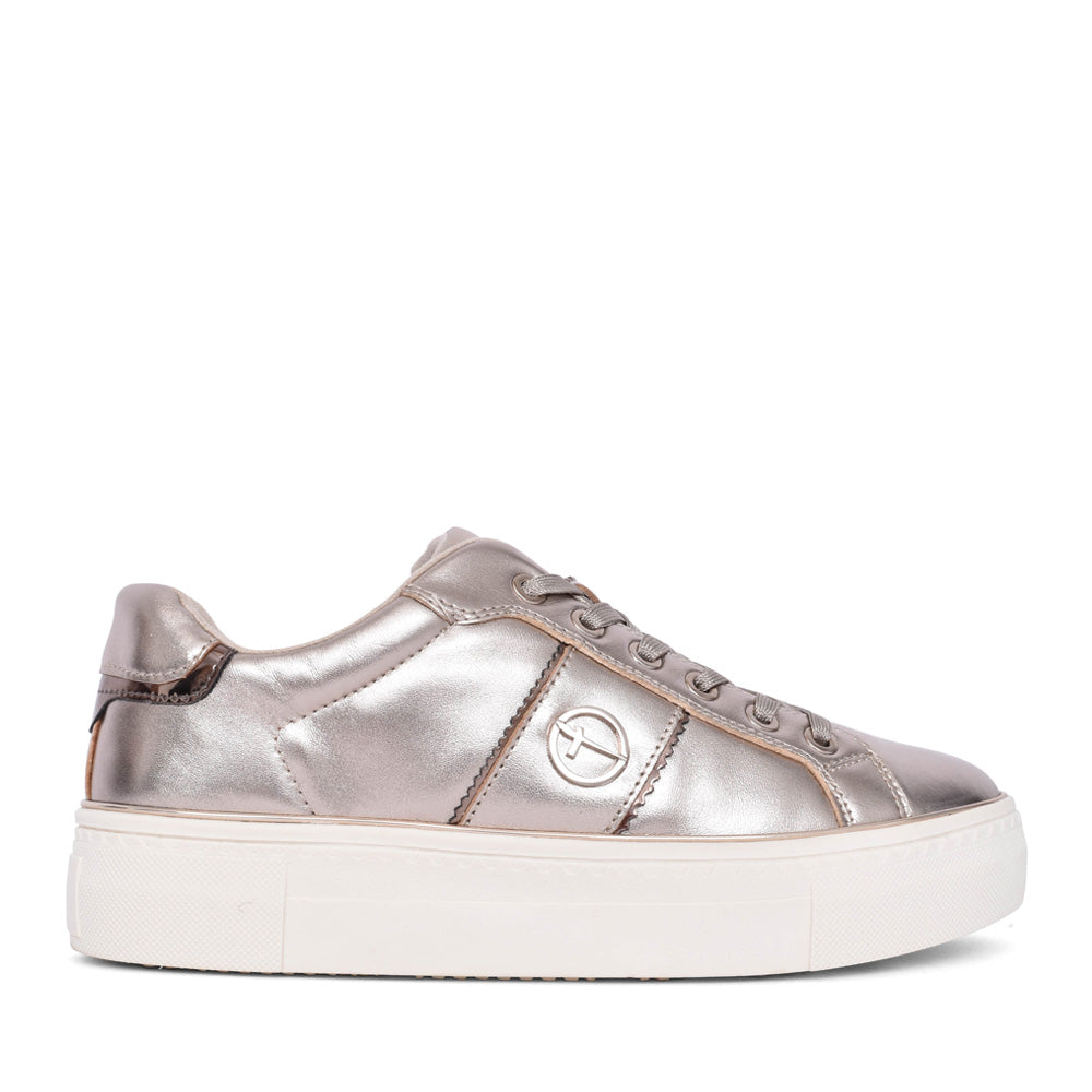 Ladies 1-23724 Laced Trainer In Gold