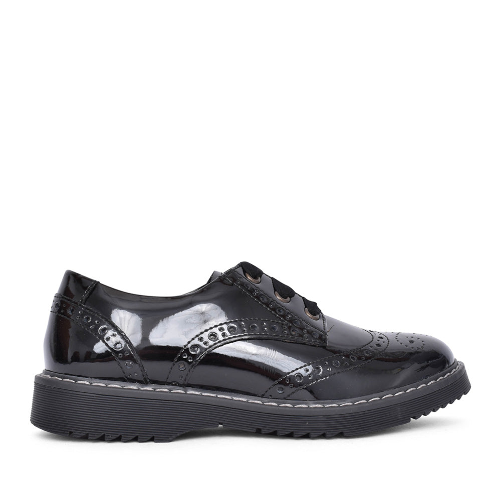 Girls Impulsive M-fit Laced Brogue In Blk Patent