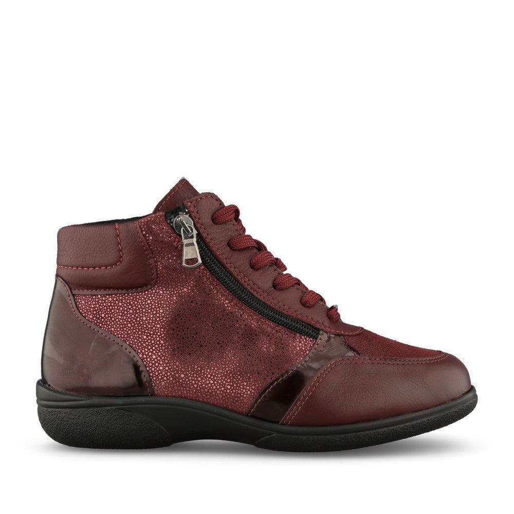 Ladies Nova 75344 2v Laced Ankle Boot In Burgandy