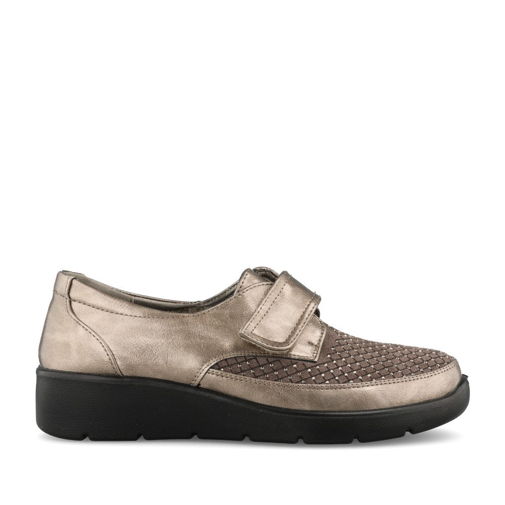 Ladies Dora Velcro Shoe In Pewter