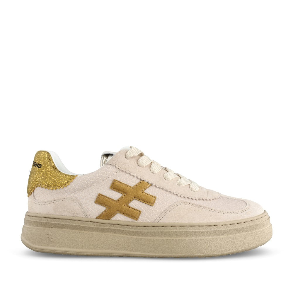 Ladies A035 5406 Athletic Laced Trainer In Beige