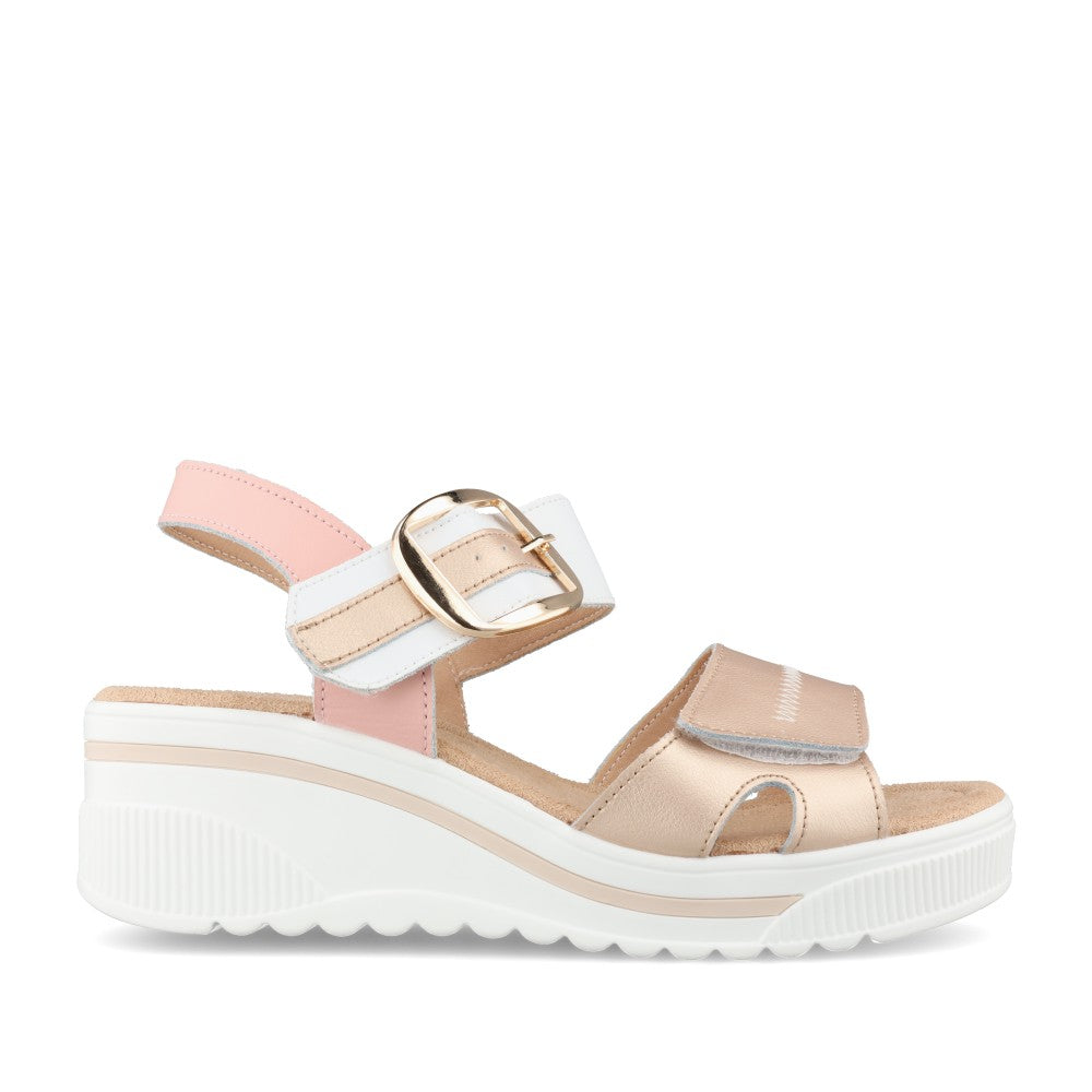 Ladies T42-203 Wedge Sandal In Pink Multi