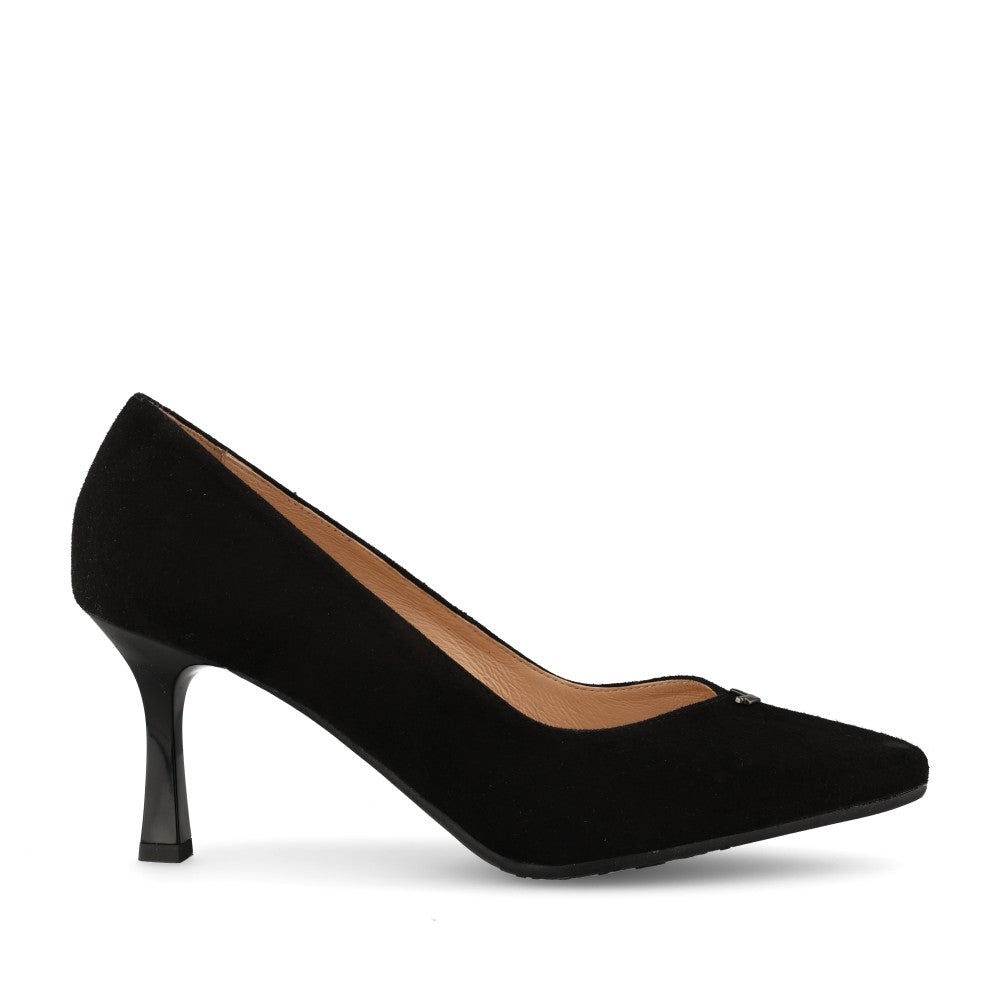 Ladies 6543 Suede G-fit Medium Heel Court Shoe In Black