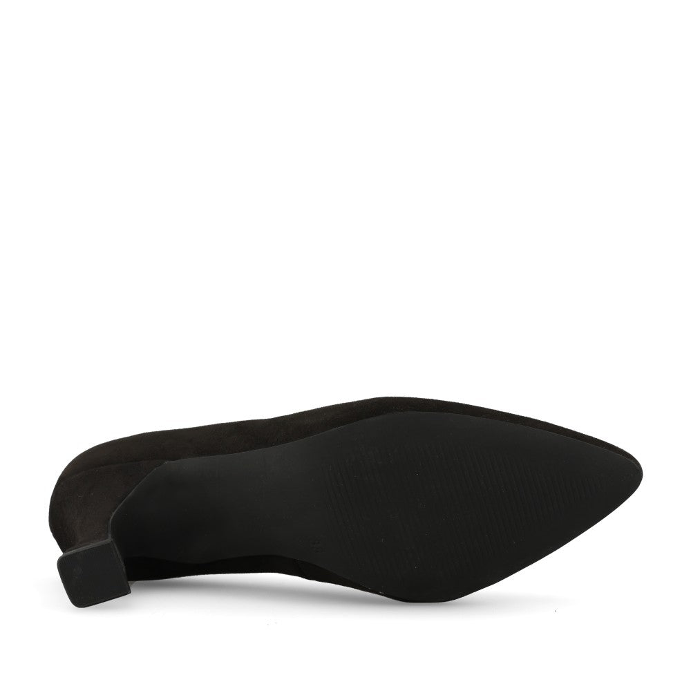 Marco Tozzi Ladies 2-22418 Mid Heel Suede Court Shoe In Black