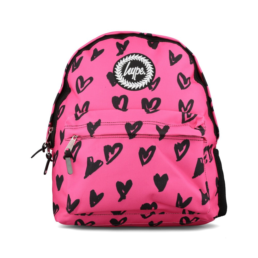 Girls ZSLR-327 Pink/Black Glitter Scribble Hearts Backpack