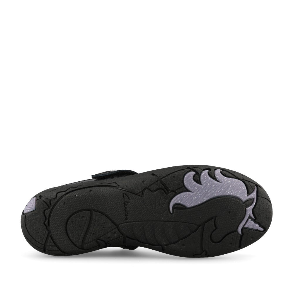 Clarks Girls Relda Magic G-FIT T-Bar Shoe in Black Patent