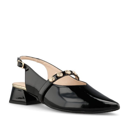 Emis Ladies 8424/F270o Sling Back Shoe In Black Patent