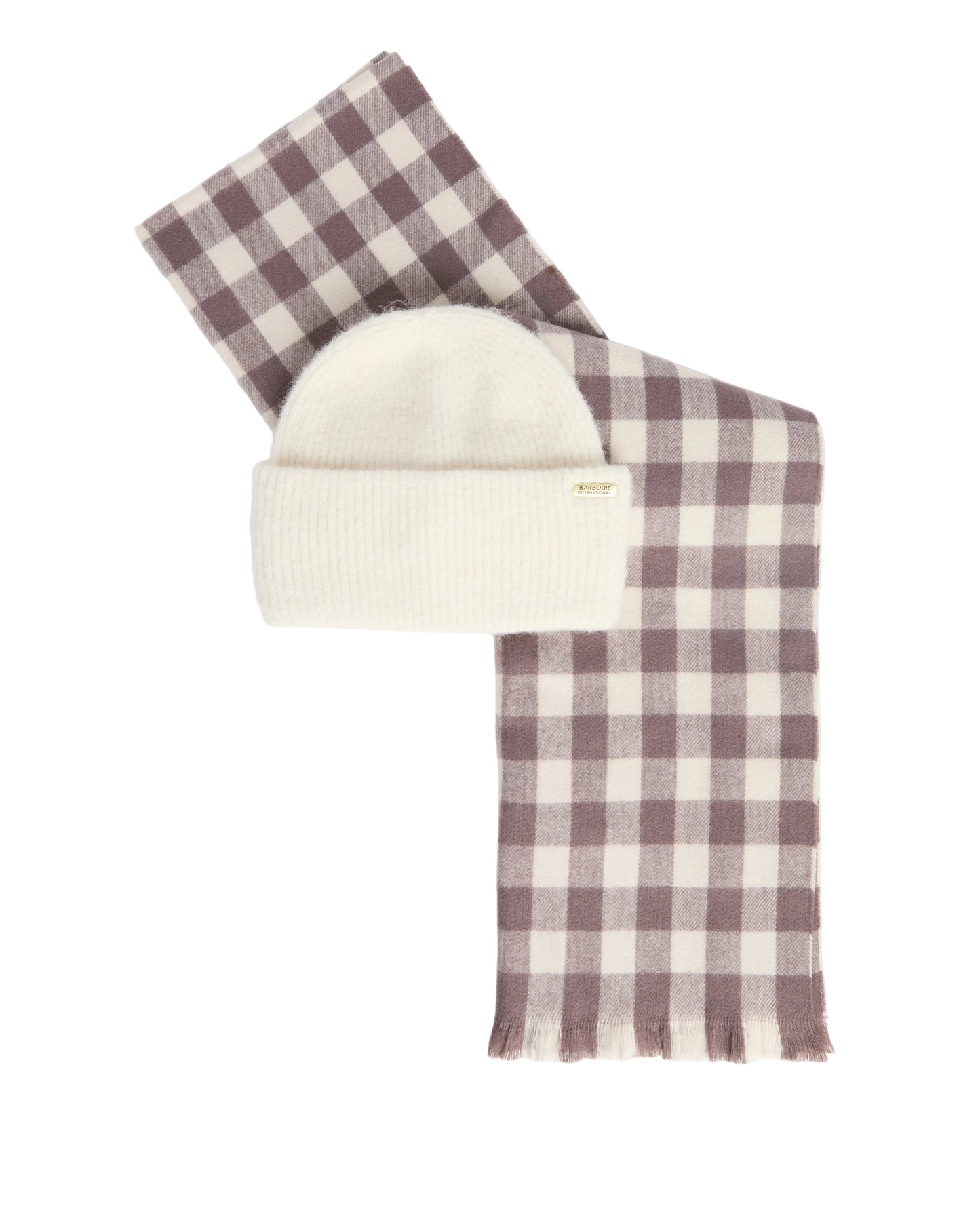 Barbour Ladies International Kemora Beanie & Scarf Gift Set LGS0104 In Cream