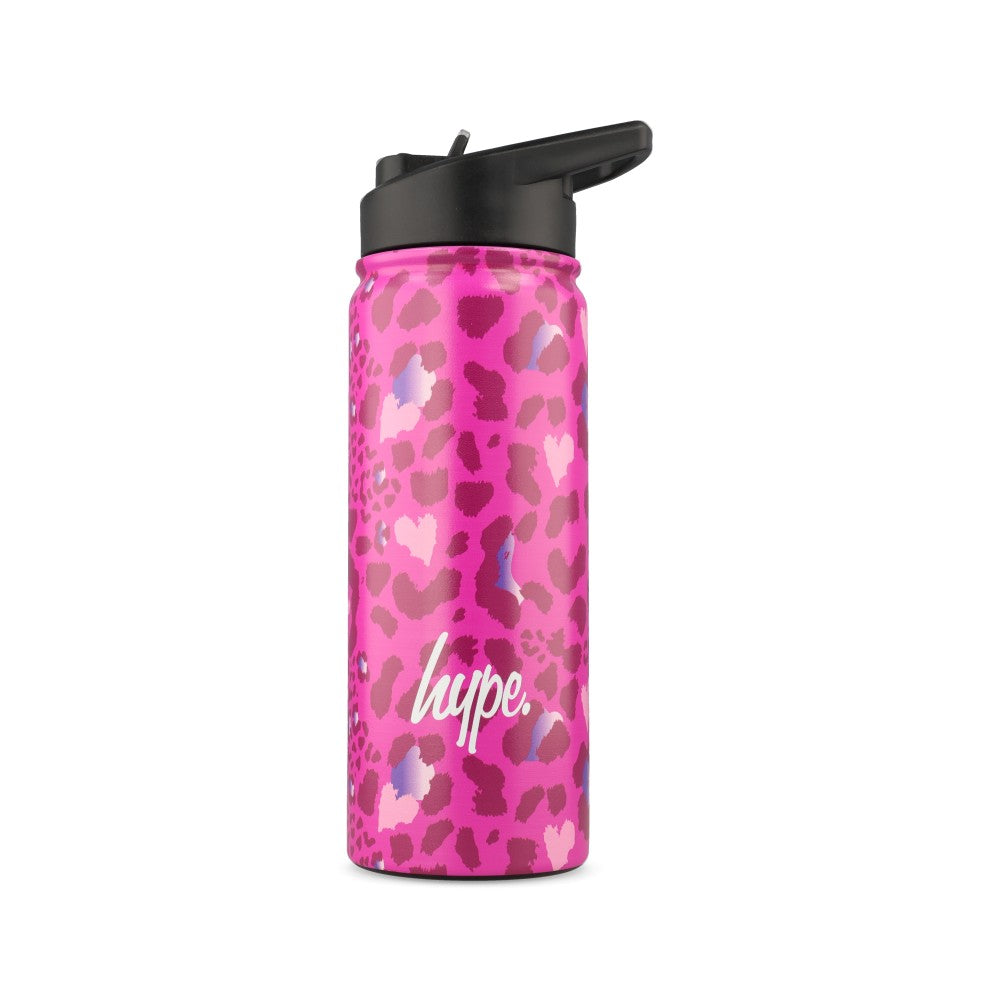 Unisex HY1H135357 Pink Leopard Print Metal Water Bottle