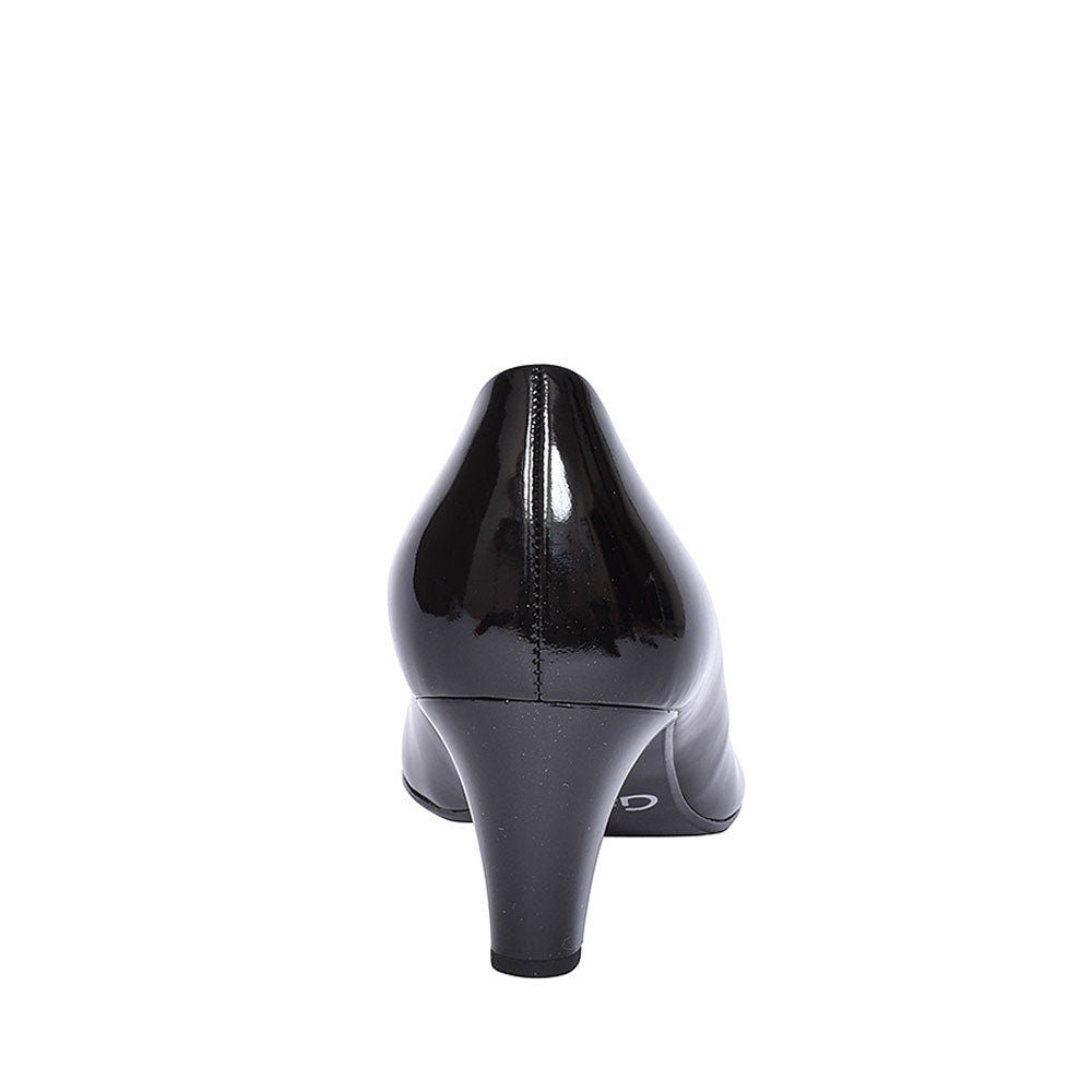Mid Heel Court Shoe For Women In Black Patent