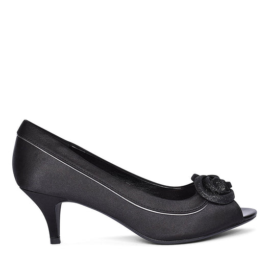 LUNAR LADIES RIPLEY FLR222 LOW HEEL COURT SHOE in BLACK