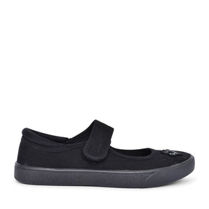 Hopper Go Black Fabric Plimsolls For Girls In Kids F Fit