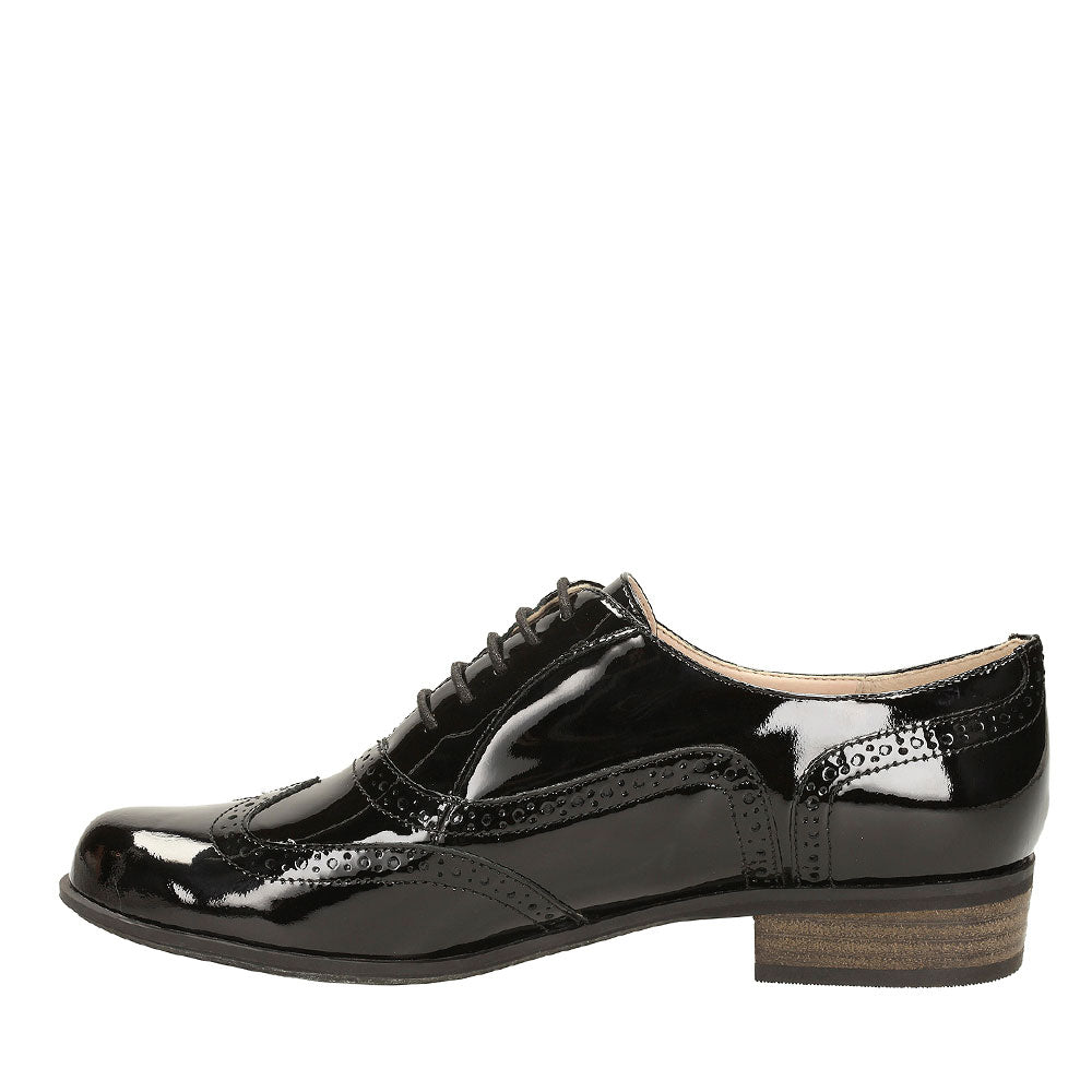 Hamble Oak Patent Brogue Shoe E Fit  In Black Patent