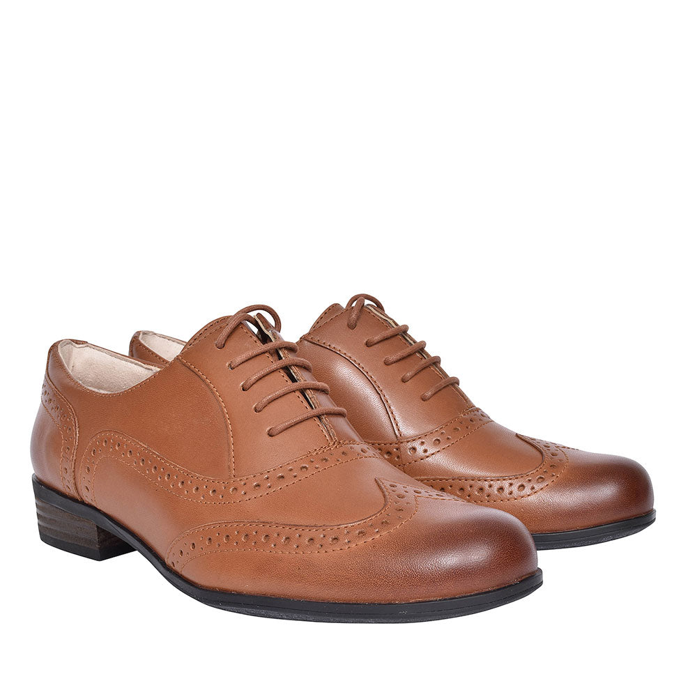 Hamble Oak Dark Tan Leather D Fit Brogue For Ladies In Tan