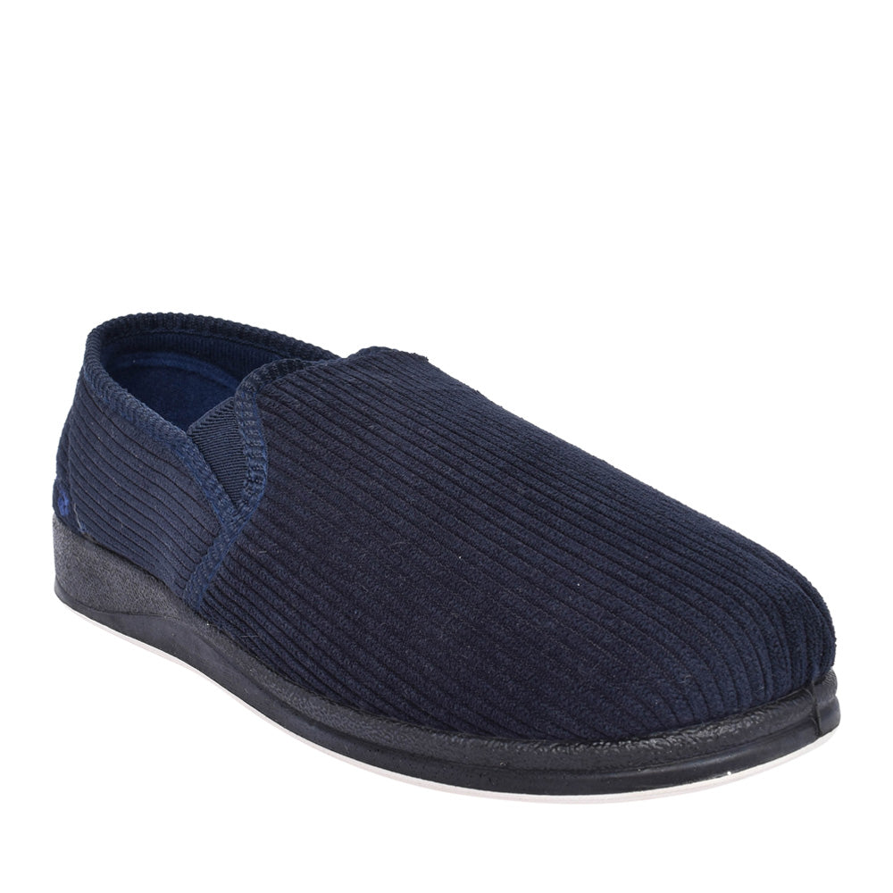 Mens Albert 408 Wide Fit Cord Slipper In Navy