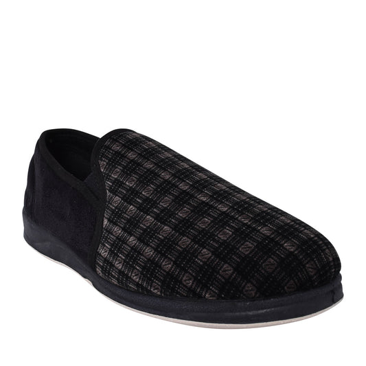 Mens Albert 408 Wide Fit Checked Slipper In Black