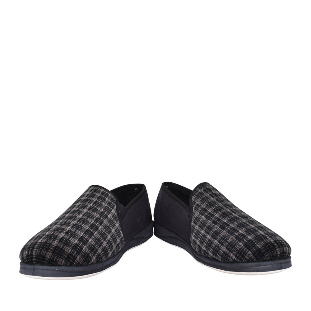 Mens Albert 408 Wide Fit Checked Slipper In Black