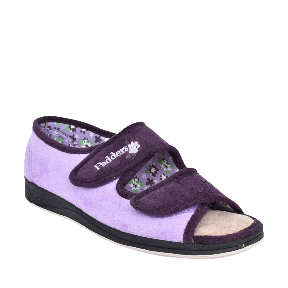 Ladies Lydia Double Velcro Open Toe Slipper  In Purple
