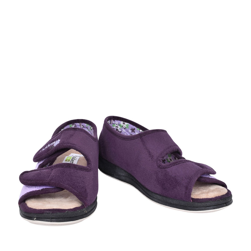 Ladies Lydia Double Velcro Open Toe Slipper  In Purple
