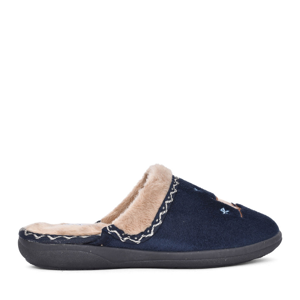 Ladies Scotty 479 Wide Fit Mule Slipper In Navy