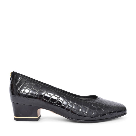 JENNY ARA 41859 GRAZ CROC PRINT COURT SHOE FOR LADIES in BLACK