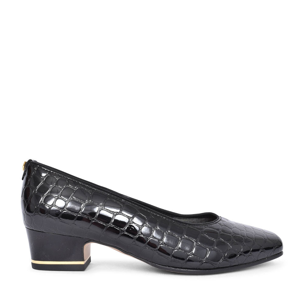 Graz Croc Print Court Shoe For Ladies In Black