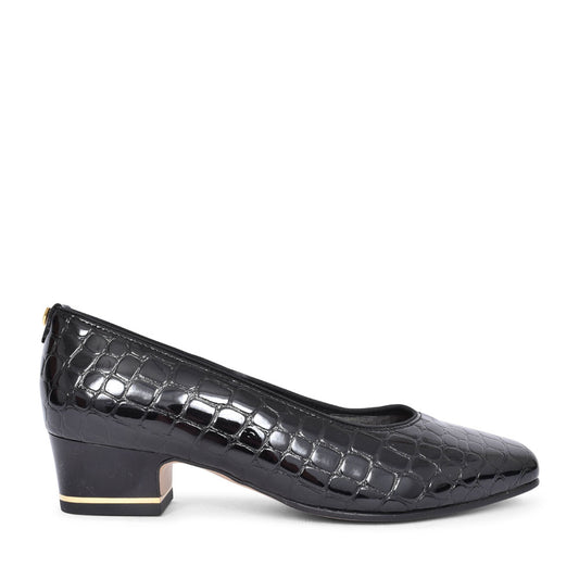 Graz Croc Print Court Shoe For Ladies In Black