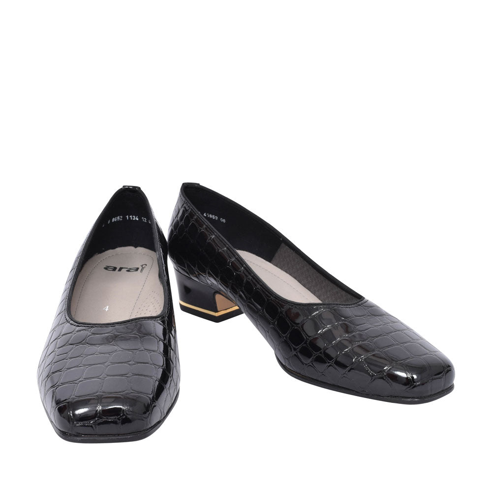 Graz Croc Print Court Shoe For Ladies In Black