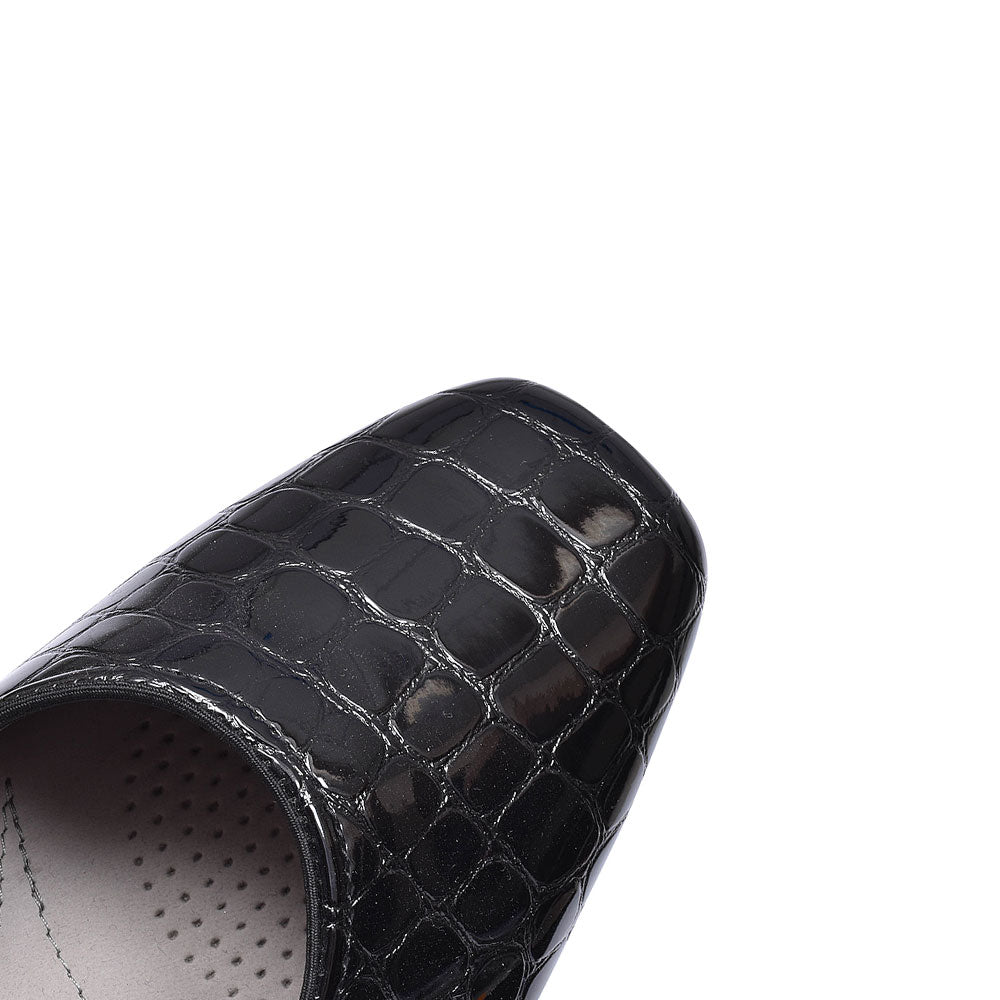 Graz Croc Print Court Shoe For Ladies In Black