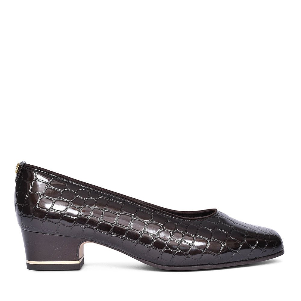 JENNY ARA GRAZ CROC PRINT COURT SHOE FOR LADIES in BROWN