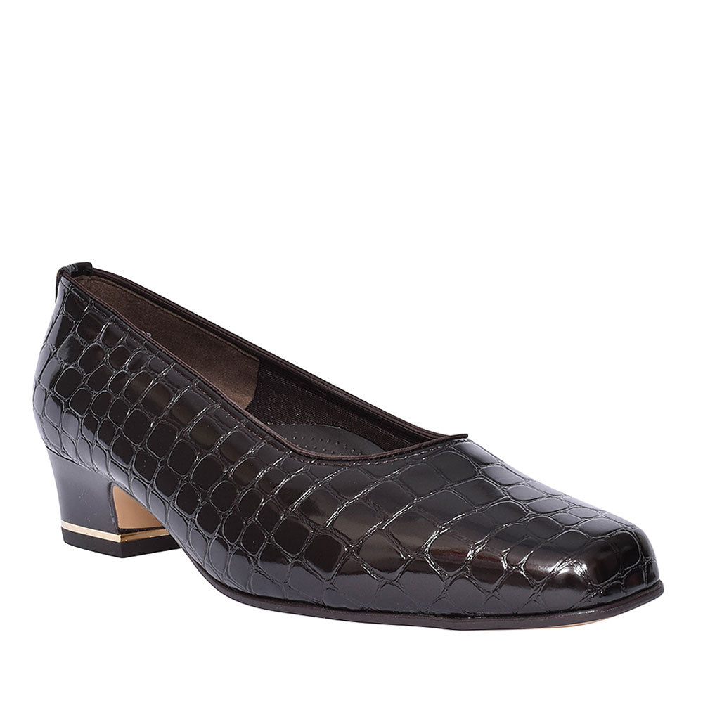 Graz Croc Print Court Shoe For Ladies In Brown