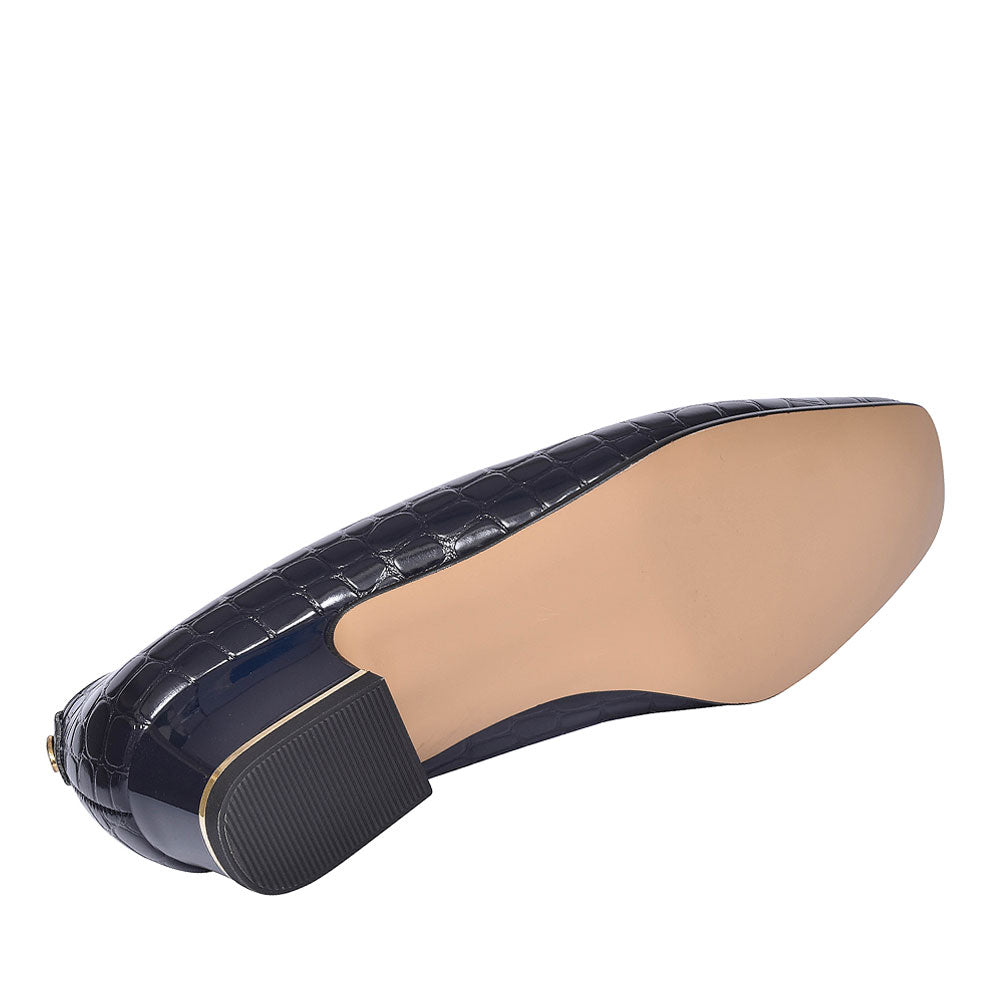 Graz Croc Print Court Shoe For Ladies In Navy