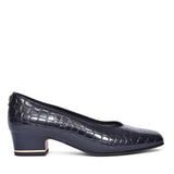 Graz Croc Print Court Shoe For Ladies In Navy