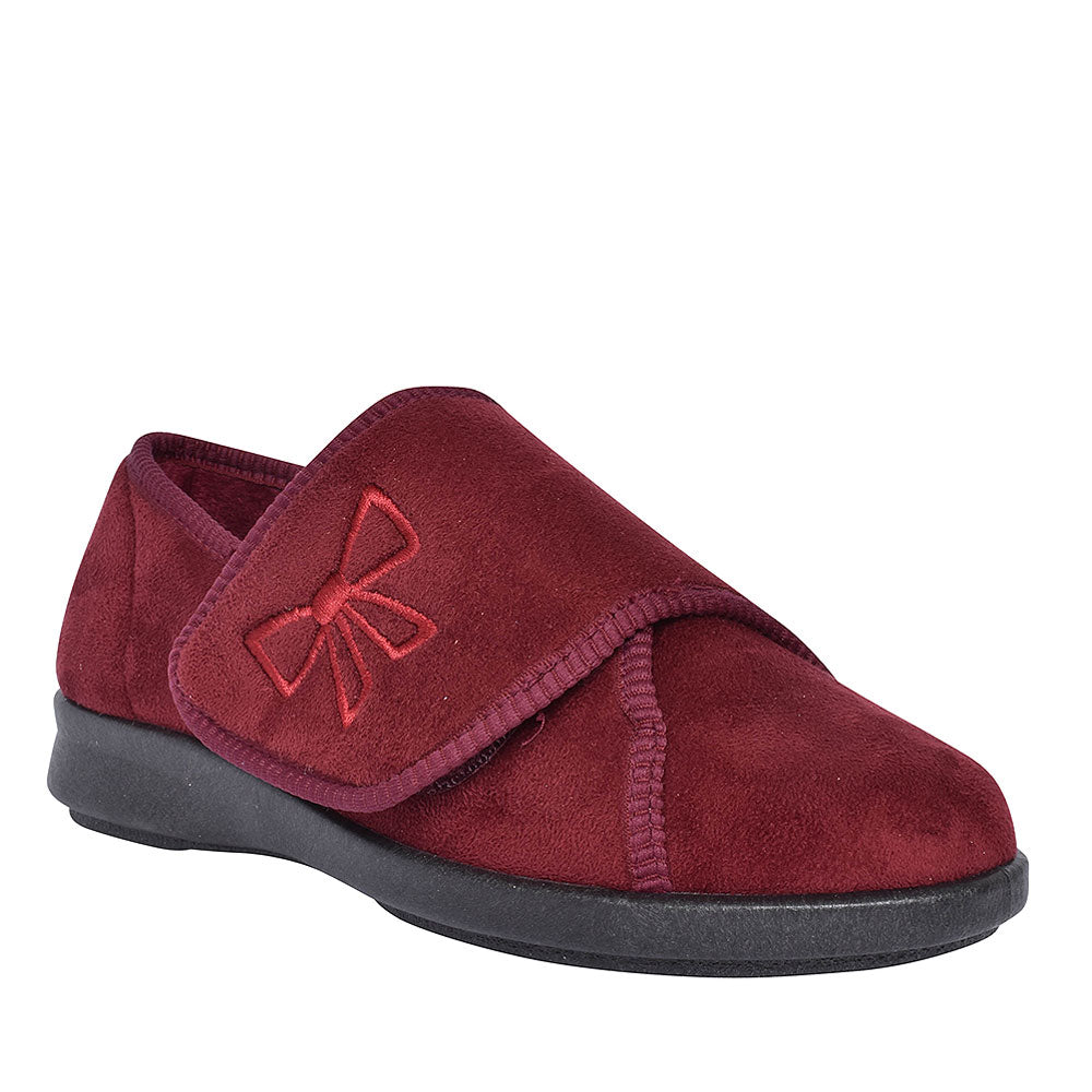 Ladies Keeston 2v Wide Fit Velcro Slipper In Burgandy