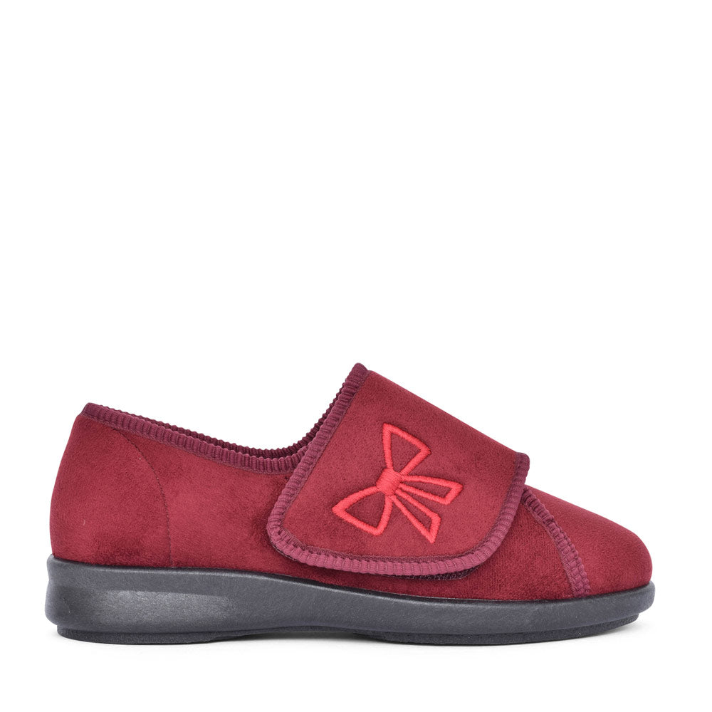 Ladies Keeston 2v Wide Fit Velcro Slipper In Burgandy