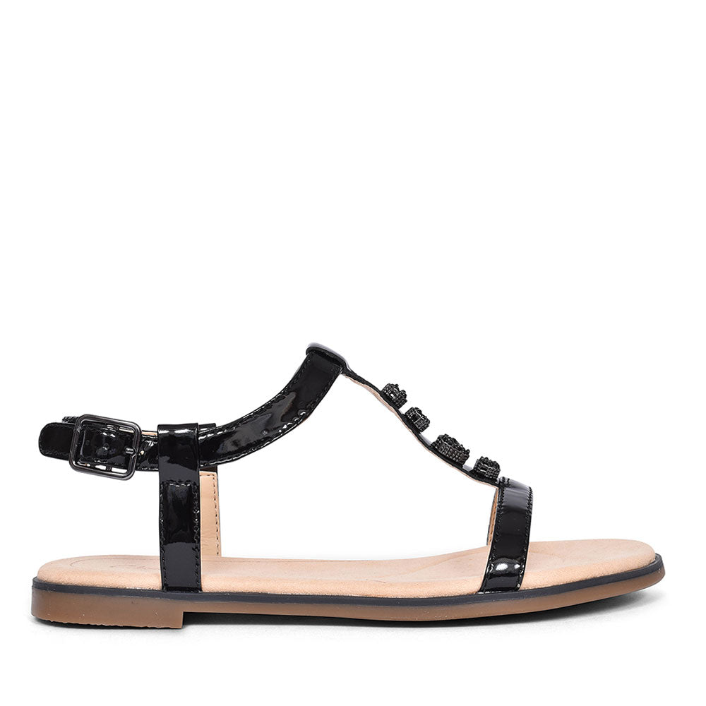 CLARKS BAY BLOSSOM PATENT SANDALS FOR LADIES in BLK PAT